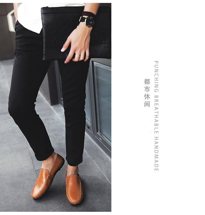 Повседневная обувь 夏季2024新款豆豆鞋男士真皮休闲皮鞋男鞋透气韩版软底懒人鞋子