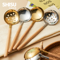 Japanese-style beech handle eating noodle big soup spoon household stainless steel large soup big spoon spoon drinking soup long handle ten places