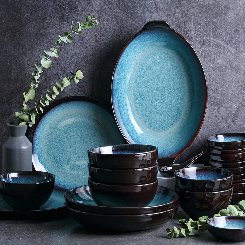 Kiln retro bowl Single noodle bowl Household large soup bowl Rice bowl 4 5 5 inch plate