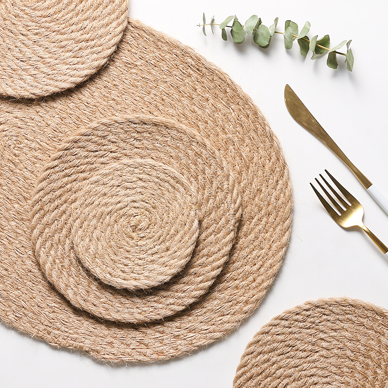 Japanese linen hand-woven grass placemat Waterproof and oil-proof mat Table mat Anti-hot mat Home 14
