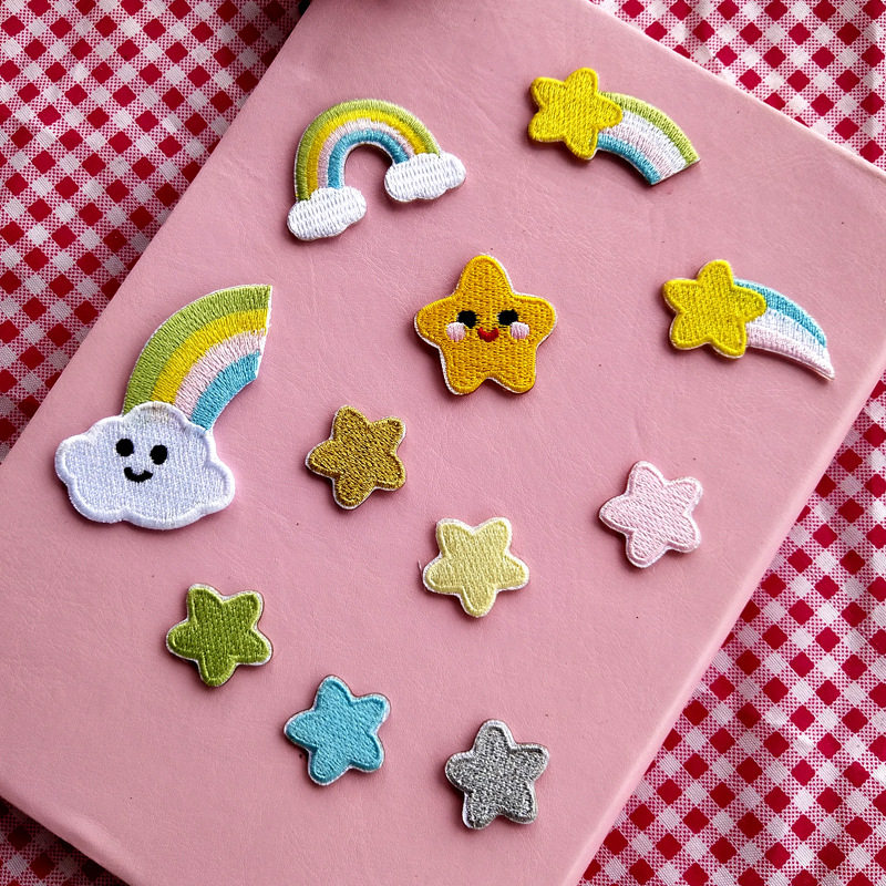 Rainbow stars cute embroidered cloth stickers Small self-adhesive embroidered hole stickers Clothes, bags, shoes and hats stickers decoration