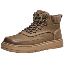 Camel mens shoes 2024 autumn new casual workwear Martin boots genuine leather retro versatile thick-soled high-top sneakers