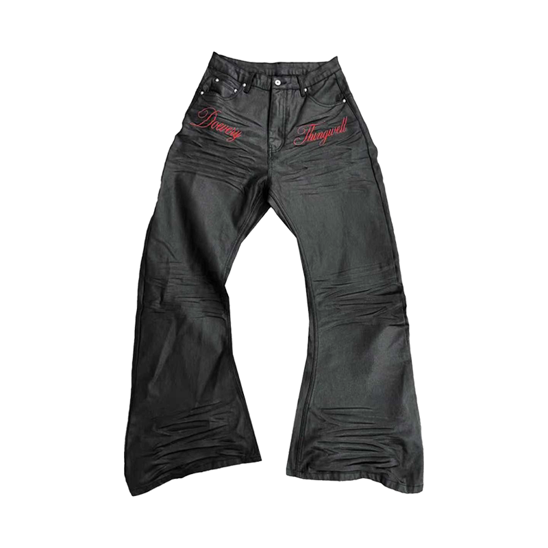 Detw 25Aw* Waxed Three-Dimensional Pleated Coating 14-Ounce Stylish Stacked Visual Effect High-End Flared Jeans