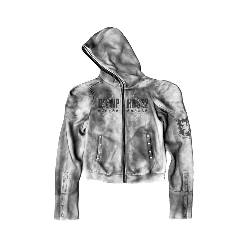 Detw 25Aw* Original Niche Washed and Distressed with Spray Paint - Double Tiger Embroidered Armor Zipper Hooded Jacket for Men and Women