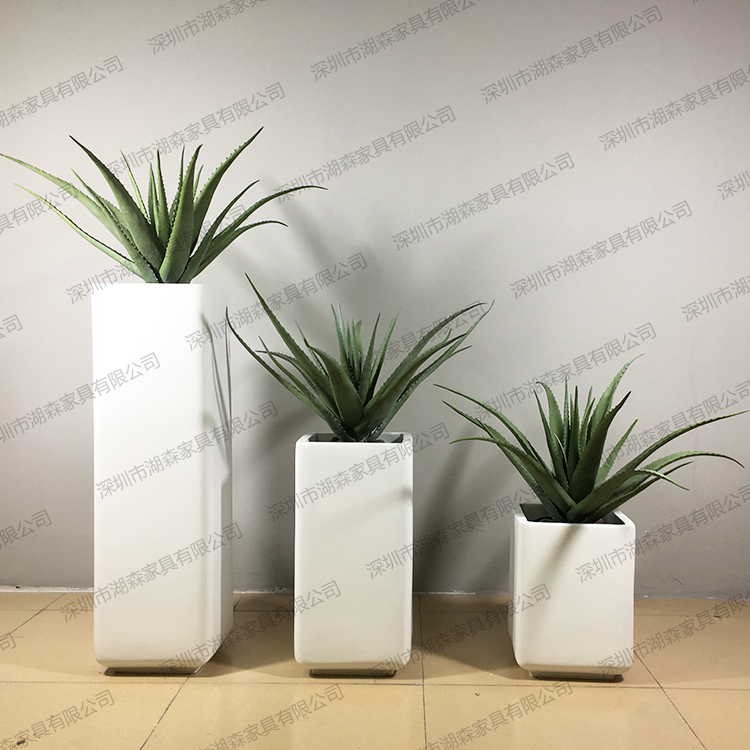 Minimalist modern resin square mouth florist outdoor waterproof green plant flower pot glass fiber floor large vase swing piece suit
