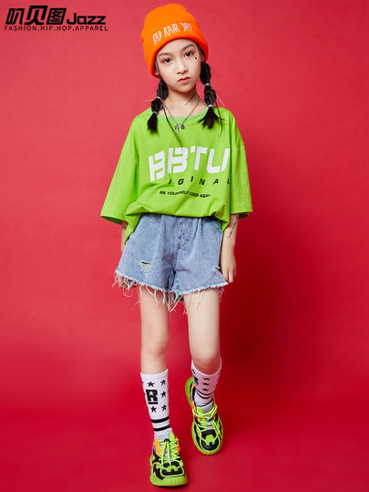 儿童街舞服男童嘻哈潮装宽松短袖夏装欧美风女童爵士舞服演出服帅