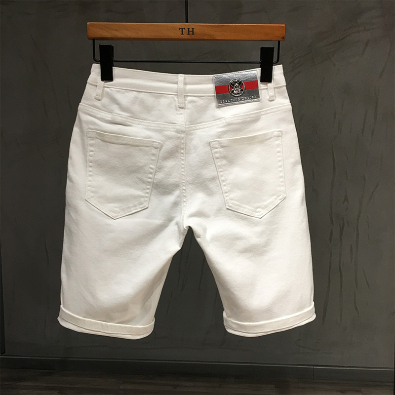 White Denim Mid-Length Pants for Men, Summer Breeches, Trendy, High-End, Versatile, Stretchy, Casual Five-Point Pants, White Denim Shorts White Denim Mid-Length Pants for Men, Summer Breeches, Trendy, High-End, Versatile, Stretchy, Casual Five-Point Pants, White Denim Shorts