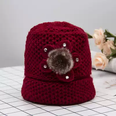 Middle-aged and elderly hat female grandmother knitted wool hat winter old man hat plus velvet thickened warm aunt mother hat