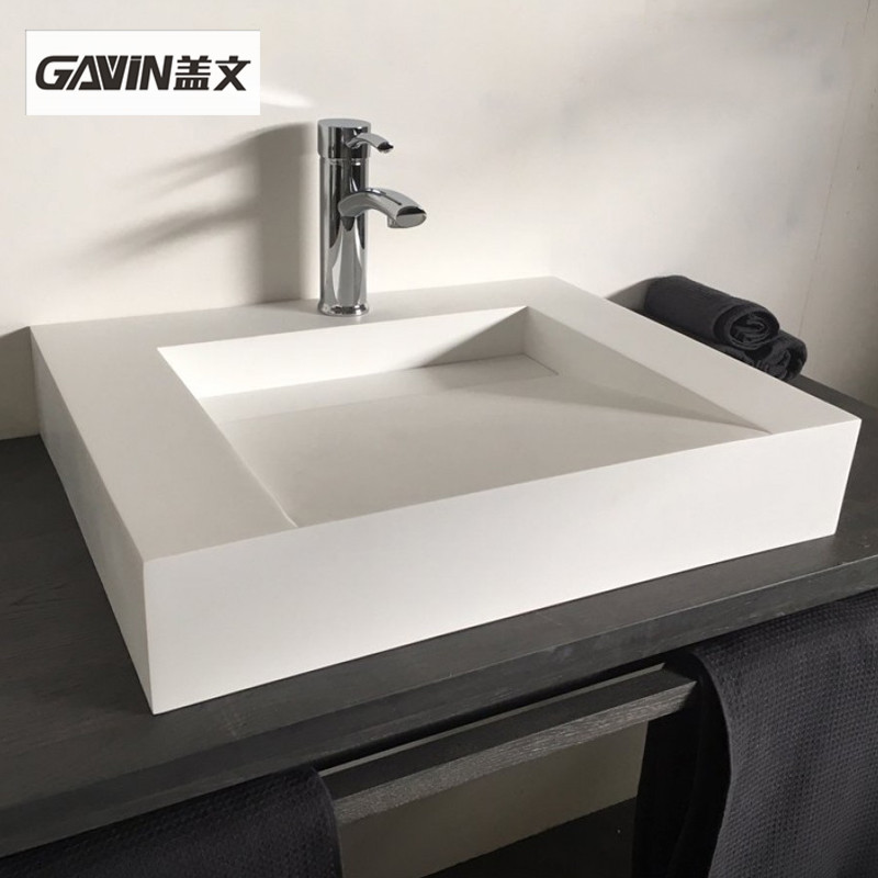 Simple art artificial stone integrated countertop basin household wash basin powder room square creative hidden wash basin