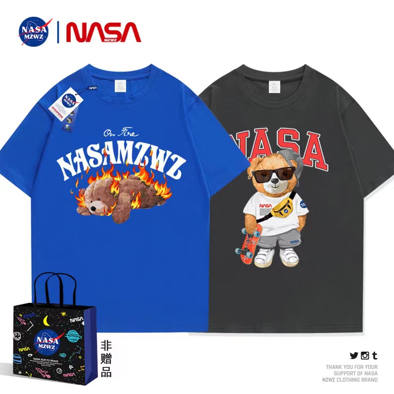 nasa mzwz旗舰店官方纯棉短袖t恤联名男女情侣装2023新款fn2