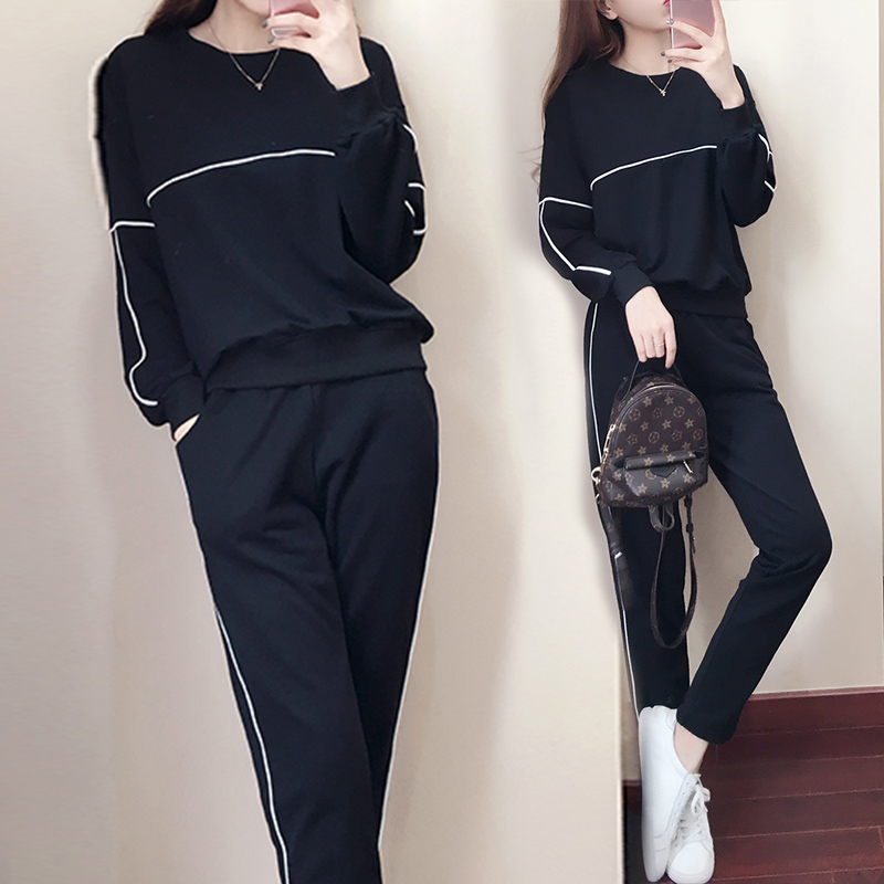 Plus velvet thick casual sportswear suit women's spring and autumn 2022 new two-piece Korean fashion thick T-shirt is thin