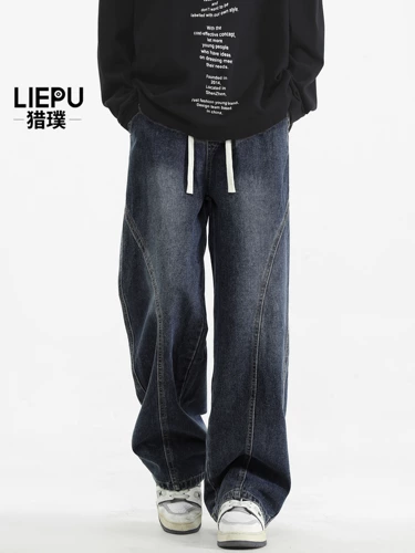 猎璞 Мужские джинсы, легкие и тонкие штаны для отдыха, оверсайз, свободный прямой крой