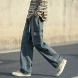 Джинсы, демисезонные ретро штаны, в американском стиле, свободный прямой крой