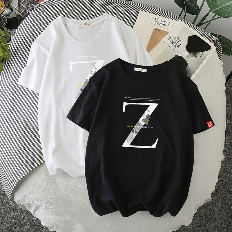 Short-sleeved T-shirt tide brand ins summer trend casual Hong Kong style printing large size sports new cotton round neck top men