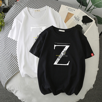 Short-sleeved T-shirt tide brand ins summer trend casual Hong Kong style printing large size sports new cotton round neck top men