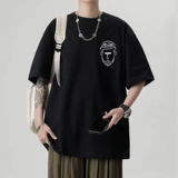 Белая летняя хлопковая спортивная футболка, с рукавом, свободный крой, в американском стиле, короткий рукав