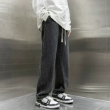 Легкие и тонкие джинсы, черные летние штаны, в американском стиле, свободный прямой крой