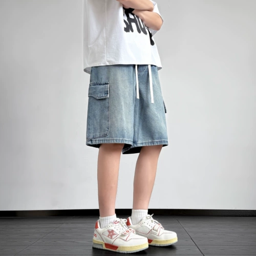 猎璞 Летние штаны, износостойкая джинсовая юбка, ретро шорты, оверсайз, в американском стиле