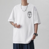 Белая летняя хлопковая спортивная футболка, с рукавом, свободный крой, в американском стиле, короткий рукав