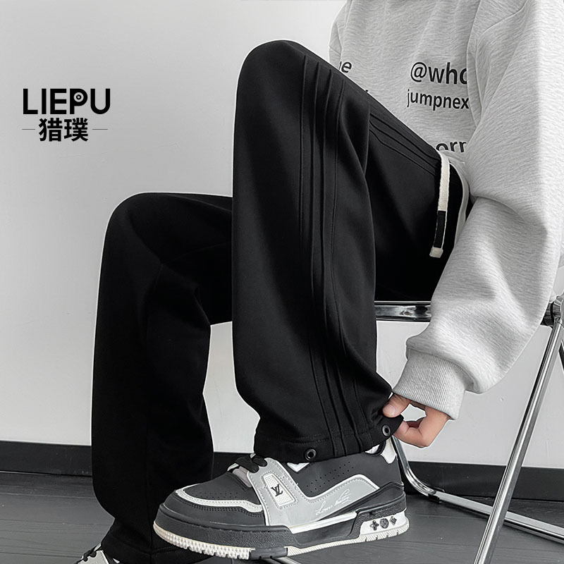Men's Black Loose Casual Pants, Men's Long Straight-Leg Sweatpants, New Summer Pants