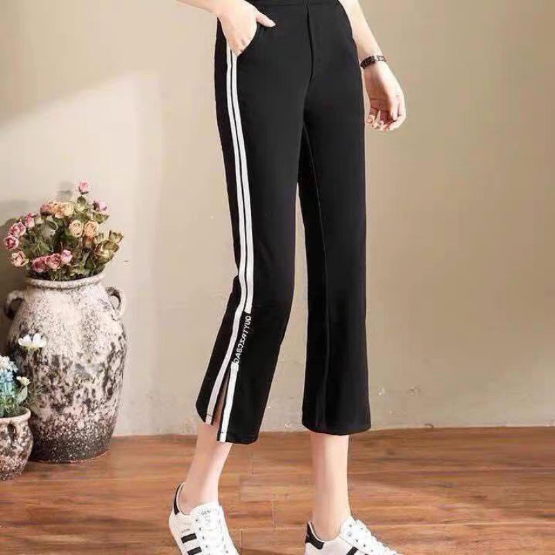 Müngirl Business Line (special cabinet) spring and summer new side opening fork letter casual pants female temperament noble