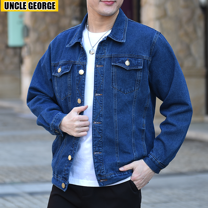 Cotton Denim Jacket for Men, Loose Fit, Large Size, Middle-Aged Men's Thickened Workwear Top, Denim Coat, Dad's Jacket for Men