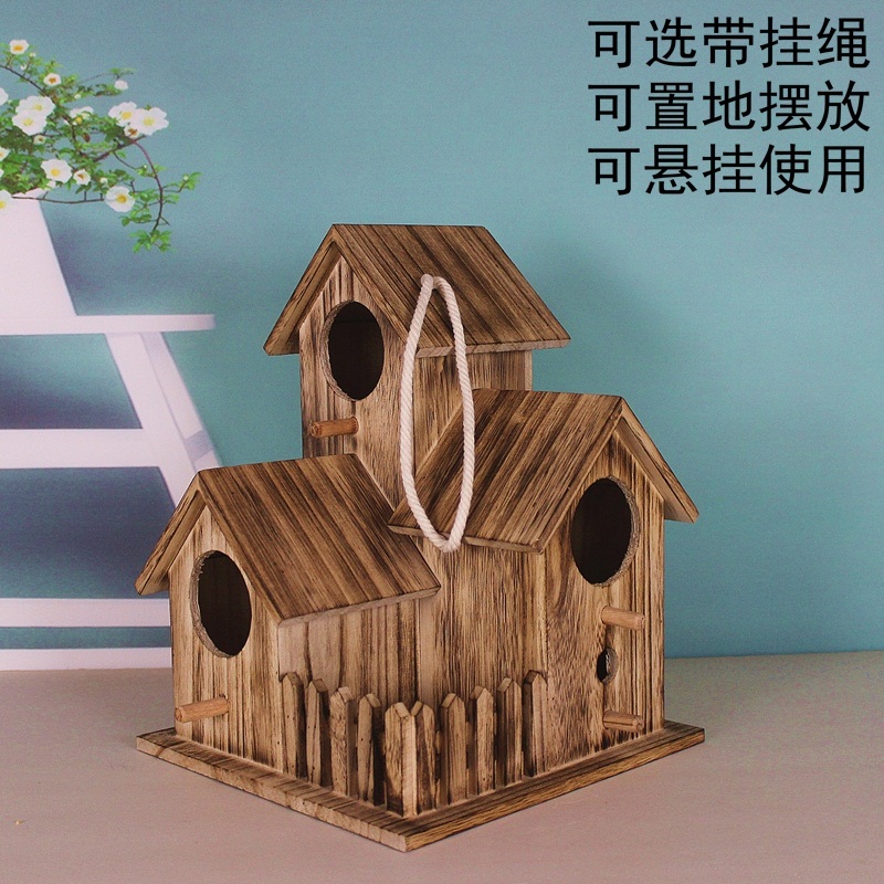Parrot Bird House Special Wood Outdoor Solid Wood Rain-Proof Thickened Breeding Box Parrot Nest Fields Landscaped Outdoor Nest Cage