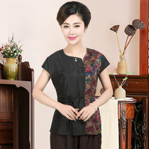 Xiangyun yarn top womens silk short sleeve color cut T-shirt mulberry silk summer womens clothing mother pullover round neck shirt