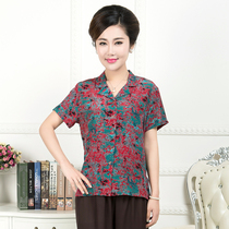 Middle-aged and elderly womens summer short sleeve silk shirt old mother shirt summer double crepe mulberry silk coat women