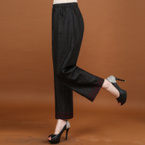 Middle-aged womens straight leg silk xiang yun sha nv ku zi new silk elastic waist summer lang chou pants