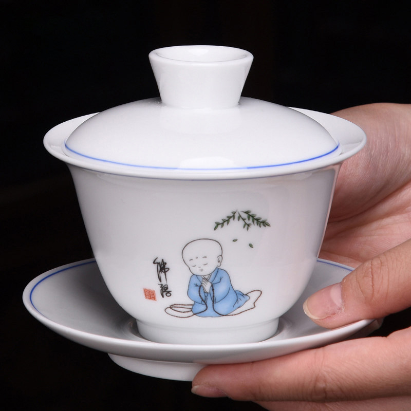 HaoFeng three to ceramic tea tureen home office kunfu tea tureen large bowl with a single hand grasp pot