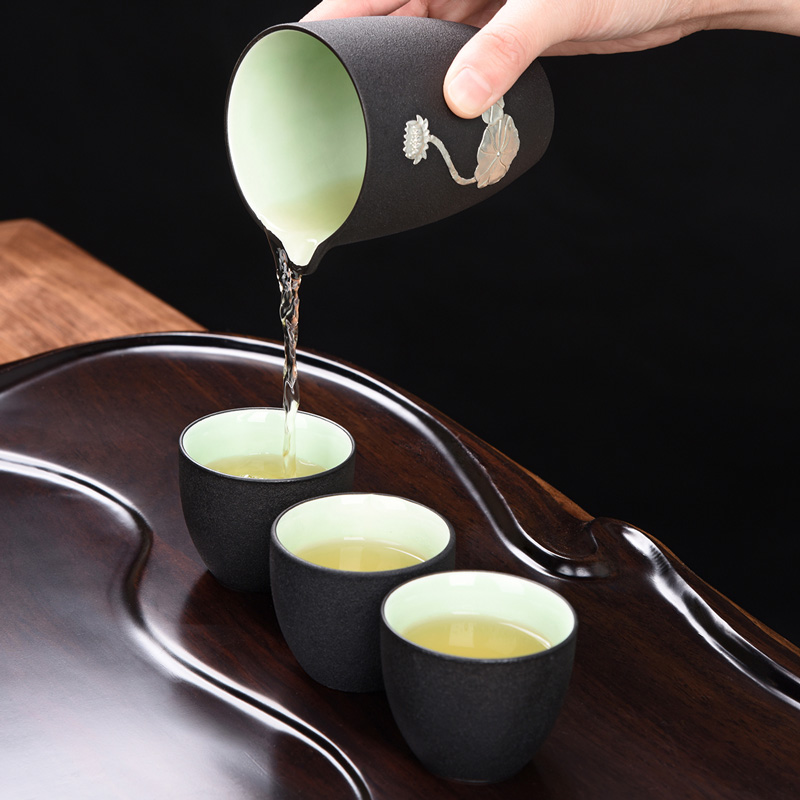 HaoFeng kung fu tea set suit household lid bowl cups of black tea tea six gentleman ceramic teapot