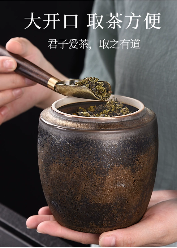 Bình trà gốm sứ Haofeng kiểu Nhật, bình chứa Puer, bình kín chống ẩm, bộ ấm trà kung fu gia đình, phụ kiện trà đạo - Trà sứ