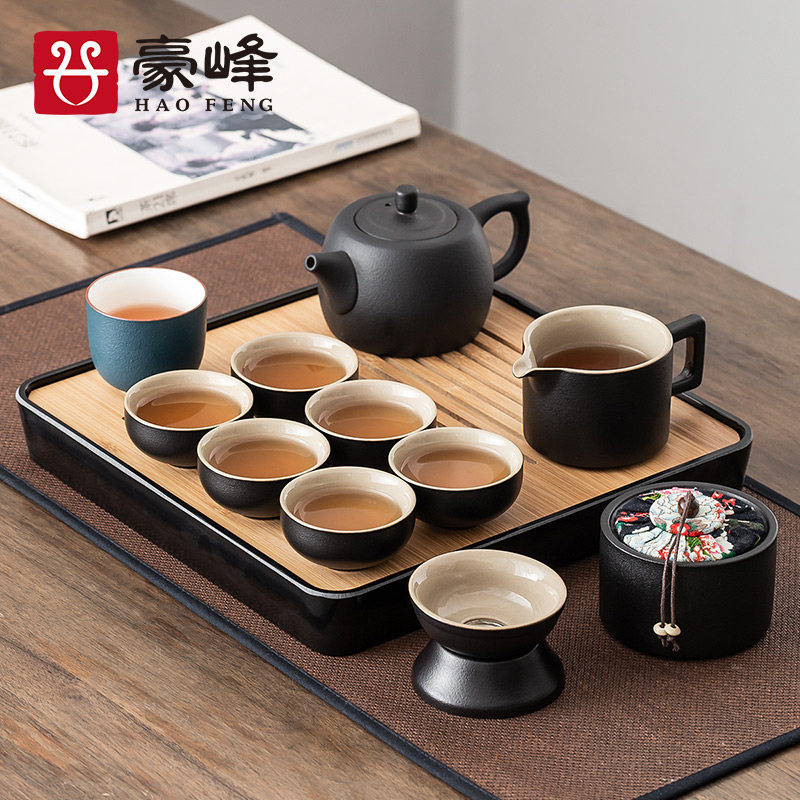 Haufeng creative whole set of Black Tao Kung fu tea suit Chinese light lavish tea cup teapot cover sets supplies office-Taobao