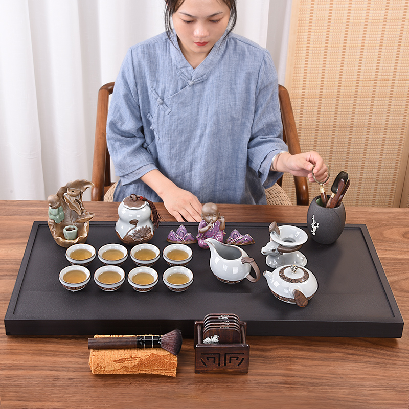 Brother HaoFeng purple suit household size sharply stone tea tray, tea sets tea tea teapot teacup