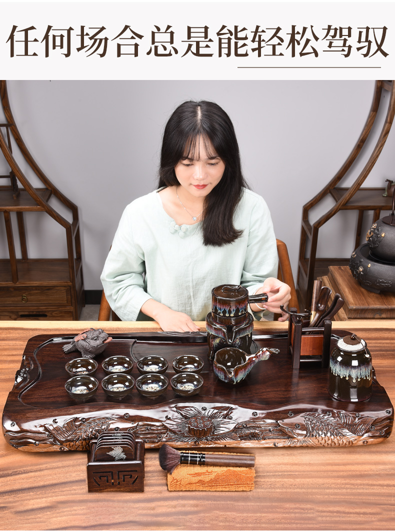 HaoFeng Japanese the whole piece of ebony wood tea tray tea saucer violet arenaceous kung fu tea set suit household teapot