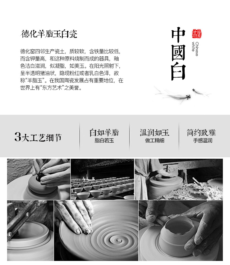 HaoFeng ceramic household dehua white porcelain cup ore suet jade porcelain office home master single CPU