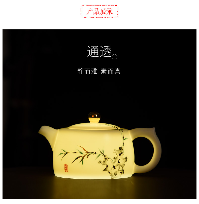 HaoFeng contracted tureen kung fu tea set porcelain dehua suet jade white porcelain of a complete set of tea tea