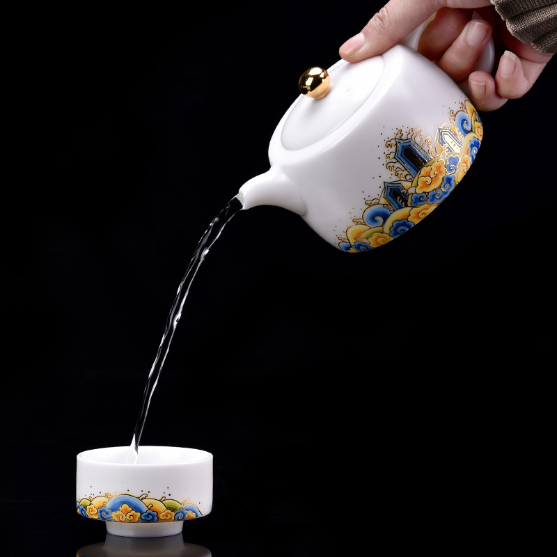 HaoFeng suet jade white porcelain kung fu tea set suit household white porcelain tea set tea teapot teacup set