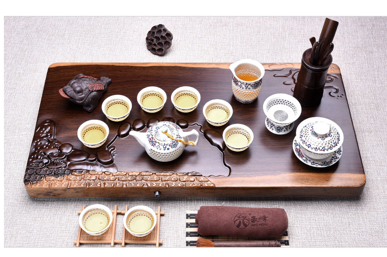 HaoFeng whole sheet of the ebony wood tea tray tea sets high - end violet arenaceous kunfu tea tea set household sea