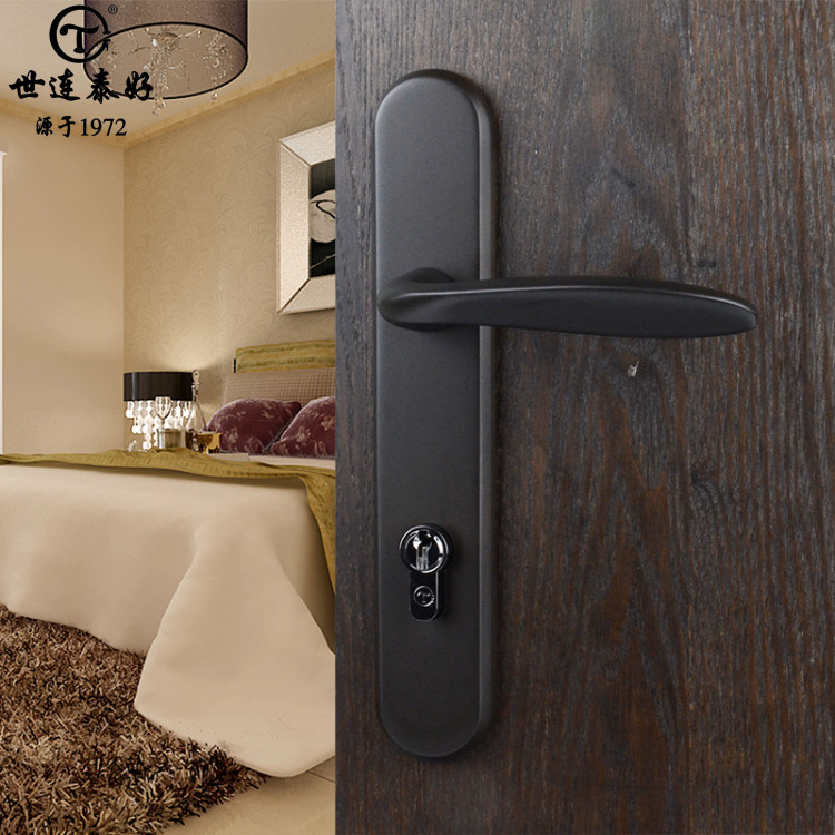 Shilingtai Good Door Lock Modern American Black All-Bronze Room Household Solid Wood Door Lock Pure Copper