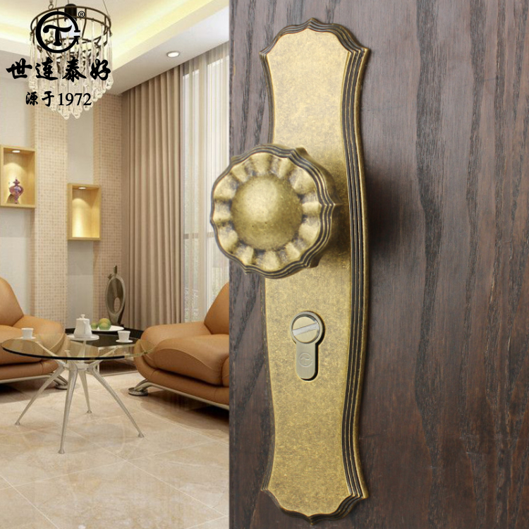 Shiliantai good copper lock American antique copper lock bedroom door lock indoor room all copper solid wood door lock SM1210-2