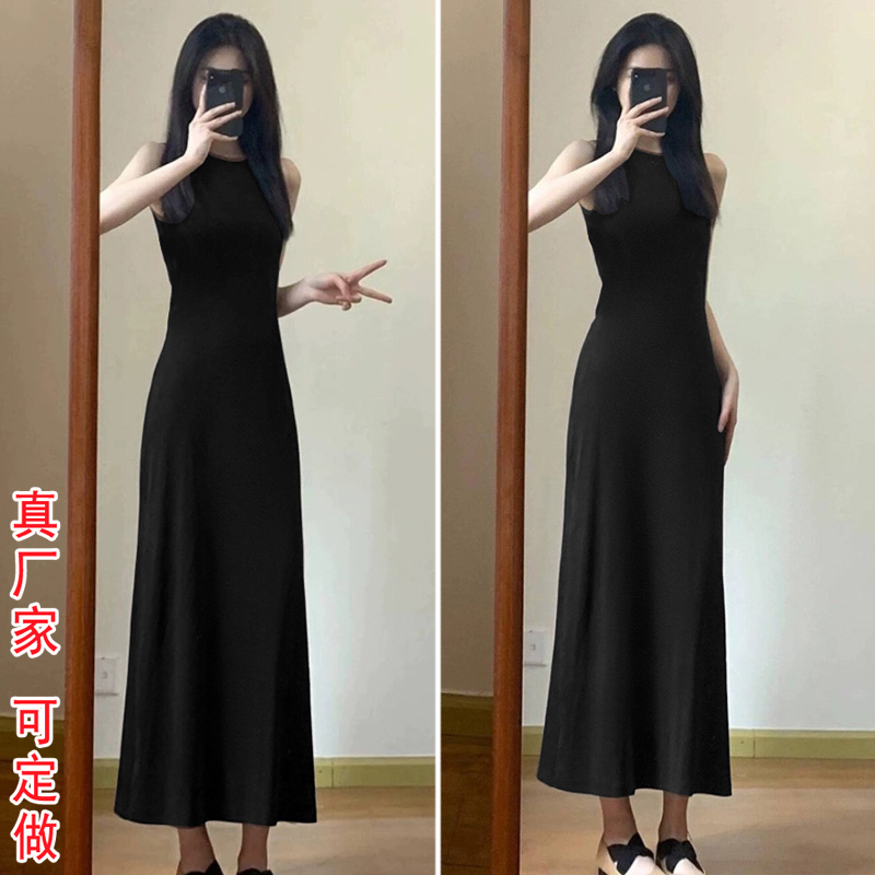 2026 Spring and Autumn Simple Black Sleeveless Dress for Women, Commuter Vest Dress, Slimming and Versatile, Elegant Long Dress, Non-Stick Fabric