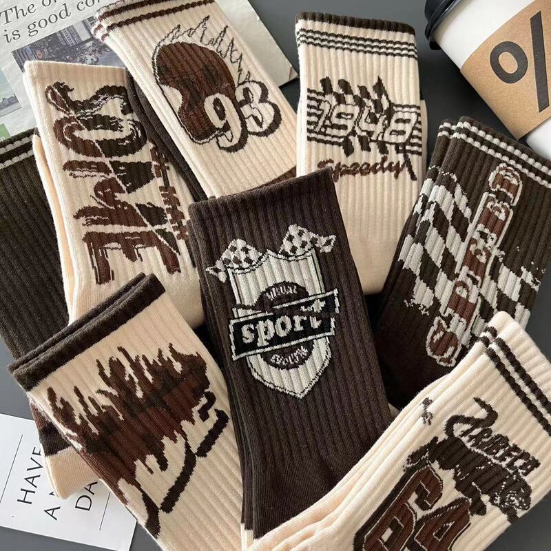 Melard American Retro Socks for Men, Autumn and Winter Mid-Calf Length ins Trendy Korean Style Basketball Sports Couple Long Socks for Women