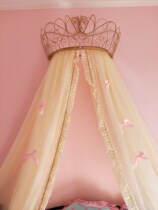 New imitation hemp princess bed mantle sequin lace trim European style American retro background bed curtain bow with Crown