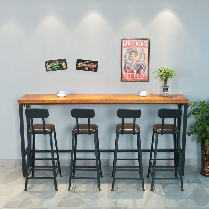 Nordic solid wood bar tables and chairs bar chairs high chairs stools against the wall long table leisure milk tea shop cafe home