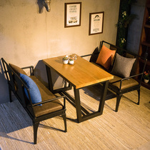 Retro solid wood deck sofa Wrought iron sofa loft Industrial style dessert shop Western restaurant Cafe table and chair combination