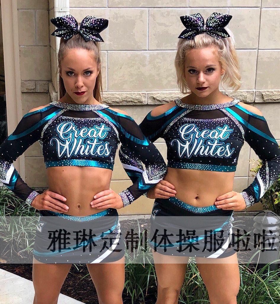 Yalene Custom) cheerleader Costume Contest Uniform Suit Student Bodysuit Skills Suit Blue Black New