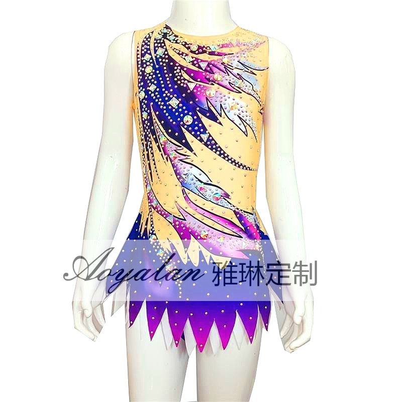Yalin custom children's rhythmic gymnastics clothing competitive aerobics clothing toddler training clothing blue one-piece vest