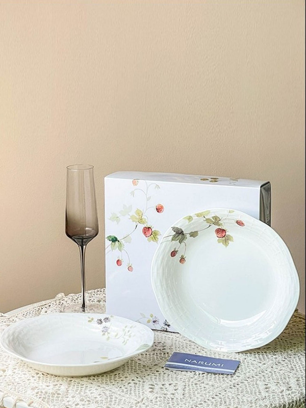 Narumi Lucy Garden Series Bone China 23cm Serrated Oval Deep Plate 2-Pack Exquisite Dinner Plate Gift